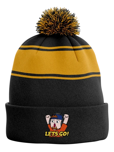 Lets Go Stripe Pom Pom Beanie preview, front