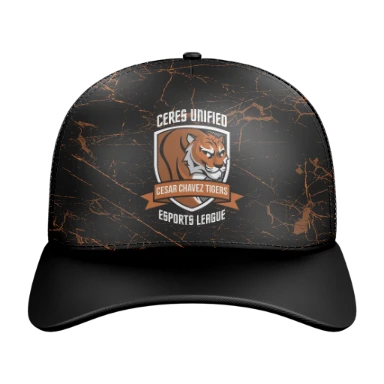 Sublimated 5 Panel Curved Trucker Cap preview, front